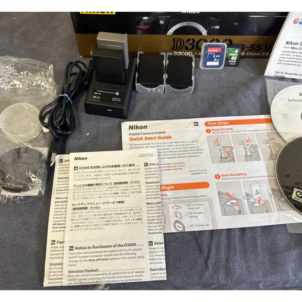 Nikon D3000 Digital SLR Camera w/ 18-55mm VR Lens , w/ 4 Batteries Box KIT ✅